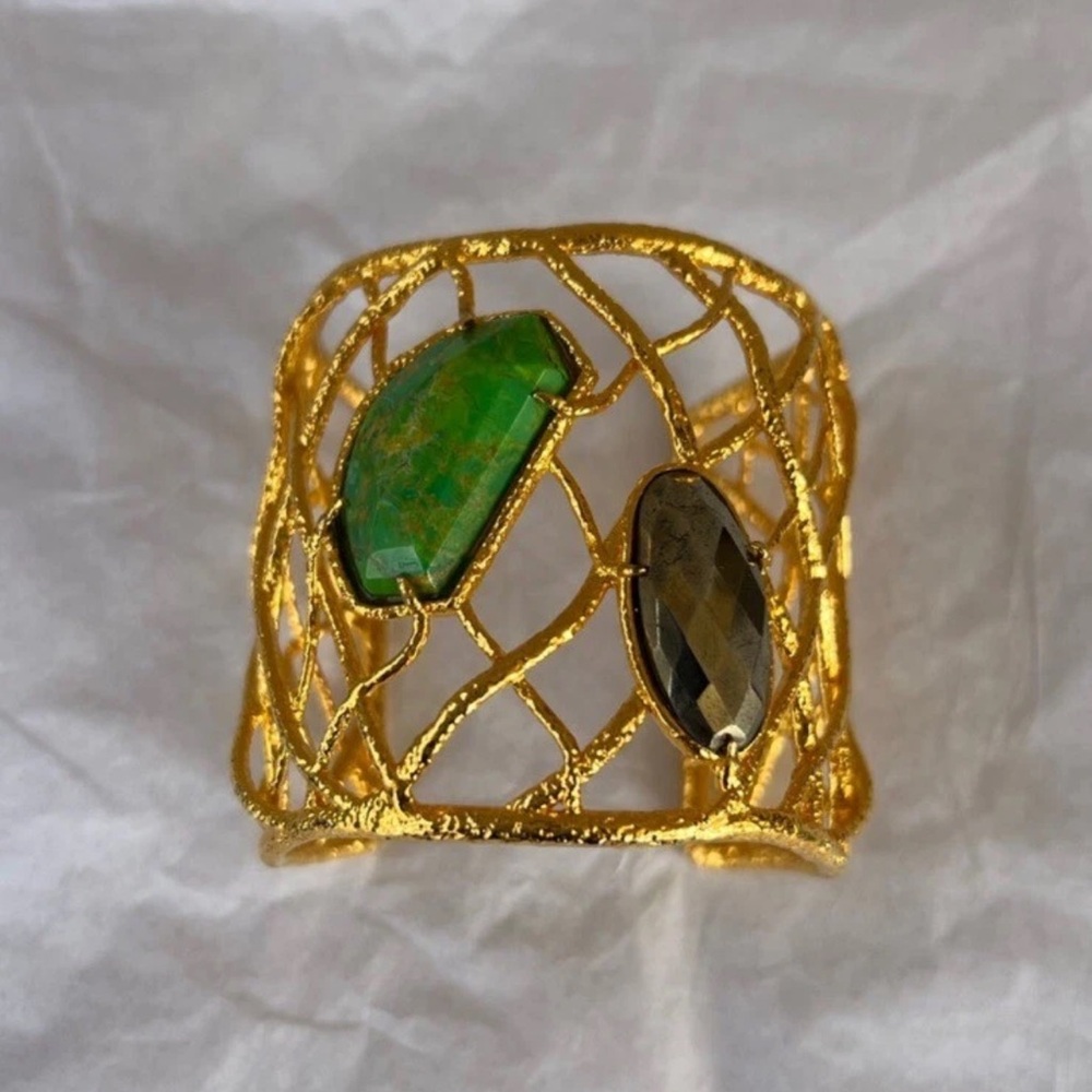 Alexis Bittar Gold and Green Cuff Bracelet